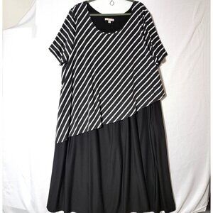Woman Within Maxi Dress Womens Size 4X Short Sleeves Black & White Stripes